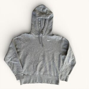 Nike Small Swoosh Hoodie XS Gray Pullover Sweatshirt Minimal Logo Unisex